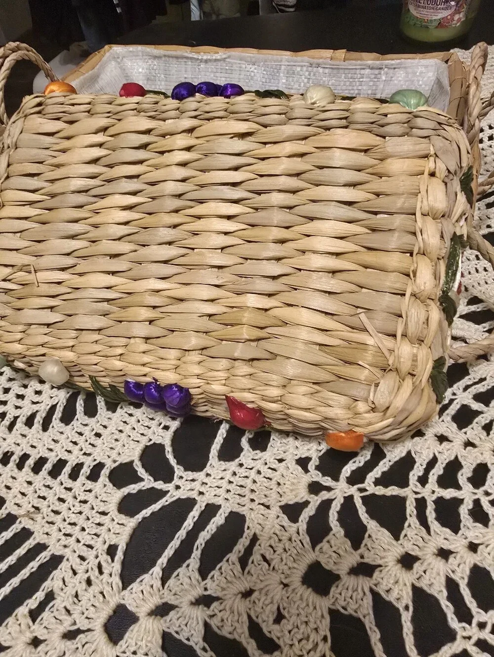 Vintage Nesting Straw Casserole Carrier Basket 3pc